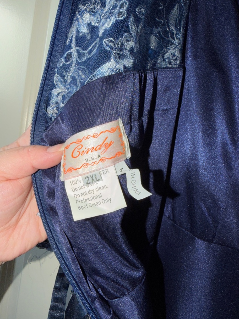 Navy Blue Embroidered Tulle Evening Dress - Picture 8 of 10